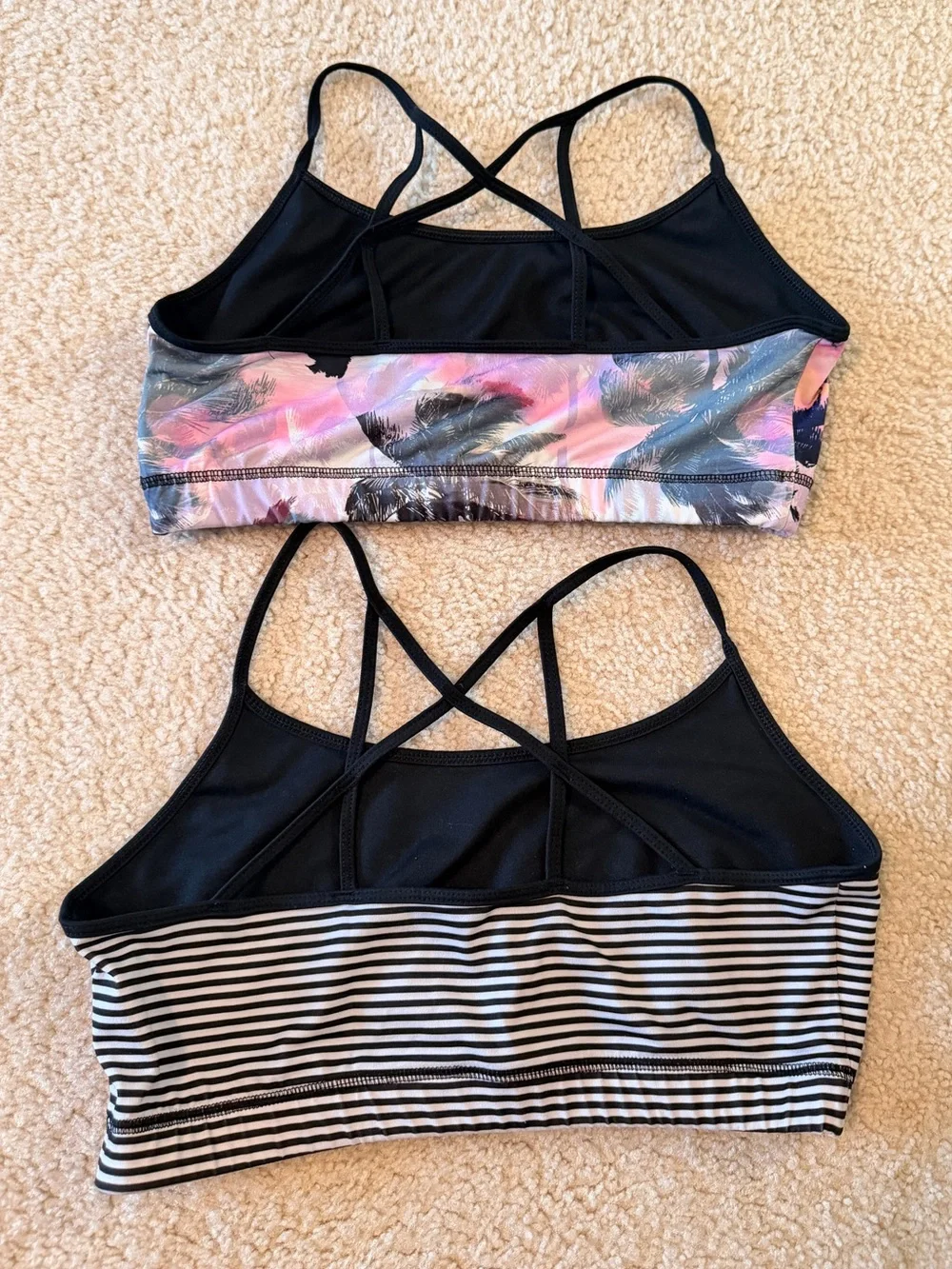 Women’s Strappy Bralette Bundle - Pink Palm & Black Stripe